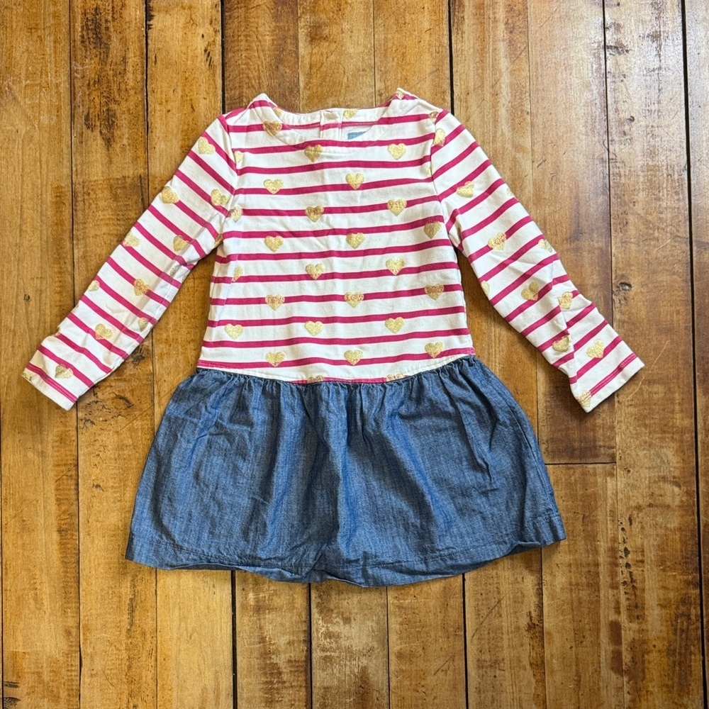 GAP long sleeve dress size 4 pink White stripe hearts valentines cotton